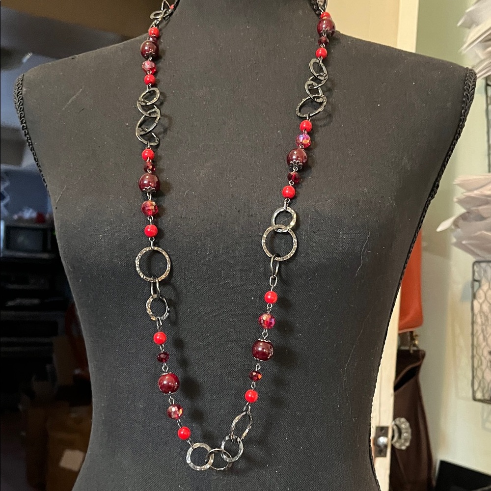 Premier Design Elegant Red and Silver Necklace